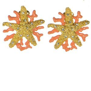 Kenneth Jay Lane KJL Crystal Starfish Coral Enamel Branch Earrings